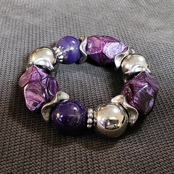 Claire's Purple/Silver Chunky Retro 80s Stretch Bracelet - Picture 6 of 16